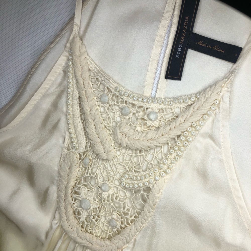 BCBG | Halter Tank Top Woven Knit/Crochet Beaded